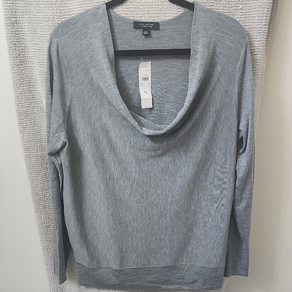 Ann Taylor Soft Gray Cowl Neck Sweater